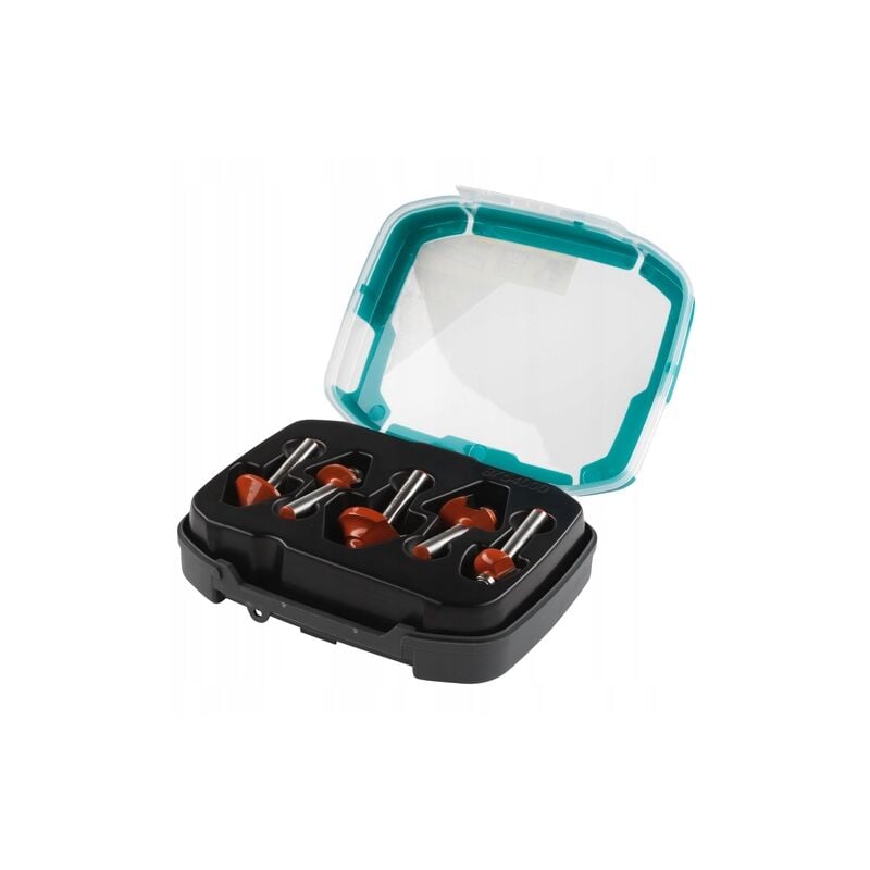 foto del prodotto set di frese sagomate tct, 5 pezzi i 8754000 i per fresature di precisione con fresa verticale e fresa fissa. wolfcraft