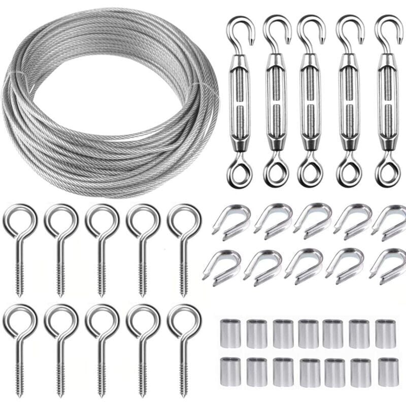foto del prodotto set di funi in acciaio inossidabile da 30,5 m con tenditore per cavi m5 per impieghi gravosi, set di bobine per filo di recinzione, set di ringhiere
