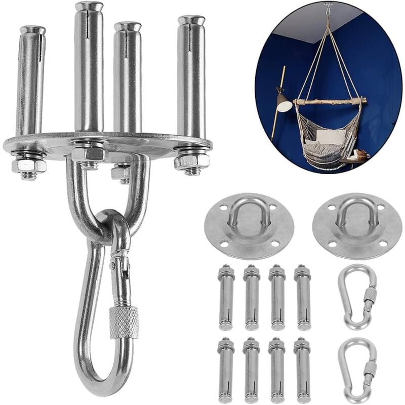 foto del prodotto set di ganci da soffitto in acciaio da 400 kg per amaca e sedia sospesa con moschettone 