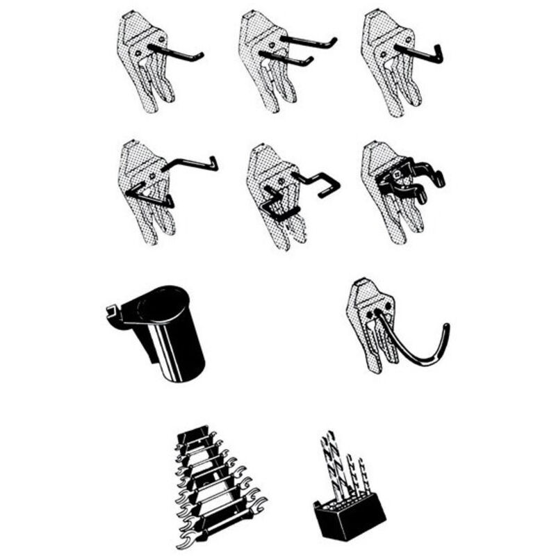 foto del prodotto set di ganci per attrezzi da 53 pezzi. per articolo n. 795605.795584.795698-699 clip mix 53