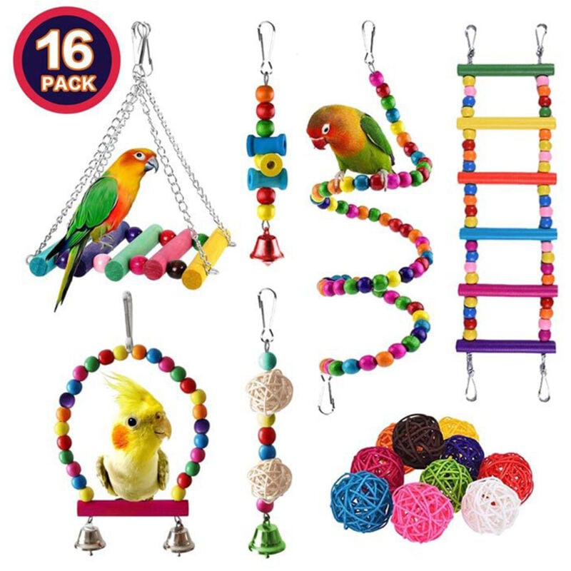 foto del prodotto set di giocattoli per pappagalli da 16 pezzi variet di giocattoli per gabbie per uccelli accessori per parrocchetti sicuri e durevoli per calopsitte