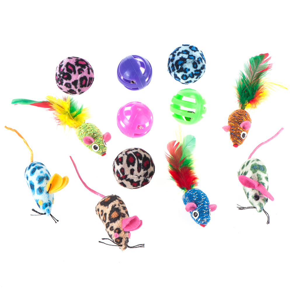 foto del prodotto set di giochi per gatti topini palline 12 pz