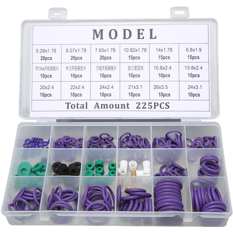 foto del prodotto set di guarnizioni o ring per condizionatore d aria per auto da 225 pezzi, assortimento di 14 dimensioni con rondella distanziale per l industria dei