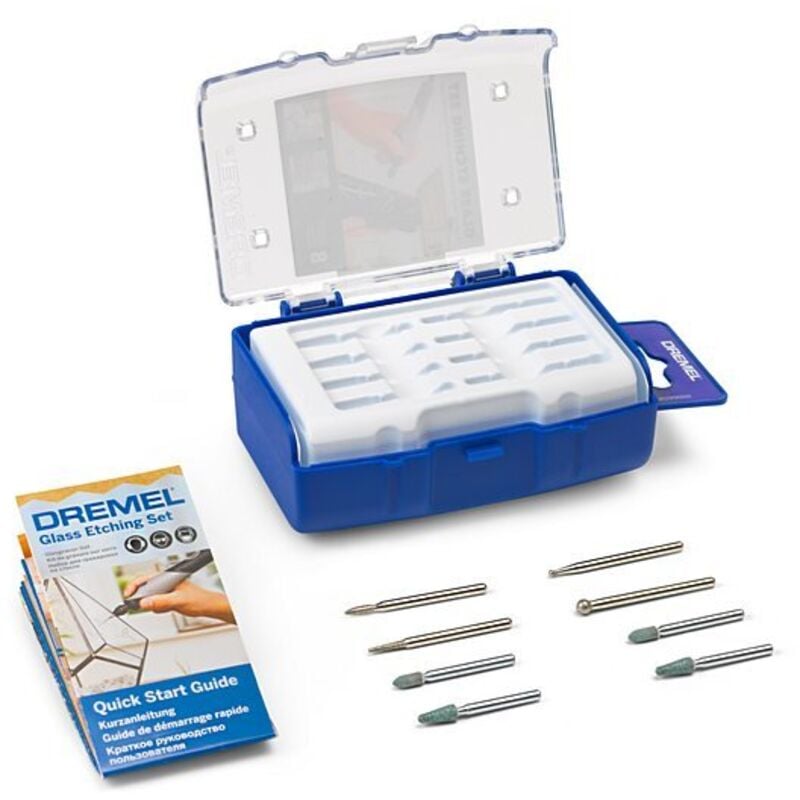 foto del prodotto set di incisione su vetro, 8 pezzi con valigetta da trasporto, guida agli accessori