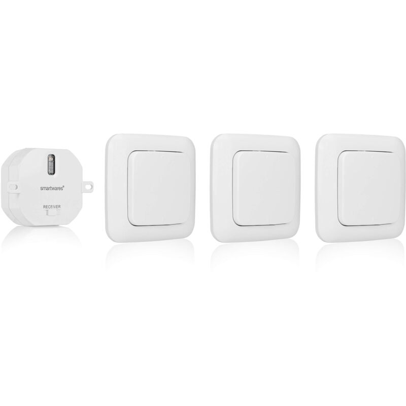 foto del prodotto set di interruttori per la luce della camera da letto plug connect 1 presa da incasso, ricevitore 3 interruttori a parete sh4 99567 smartwares