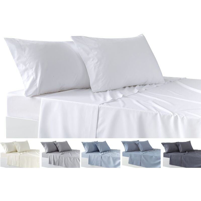foto del prodotto set di lenzuola da 4 pezzi, lenzuolo con angoli elasticizzati sopra due federe da 50 x 80 cm. letto 105 105x190 200 cm, bianco todocama