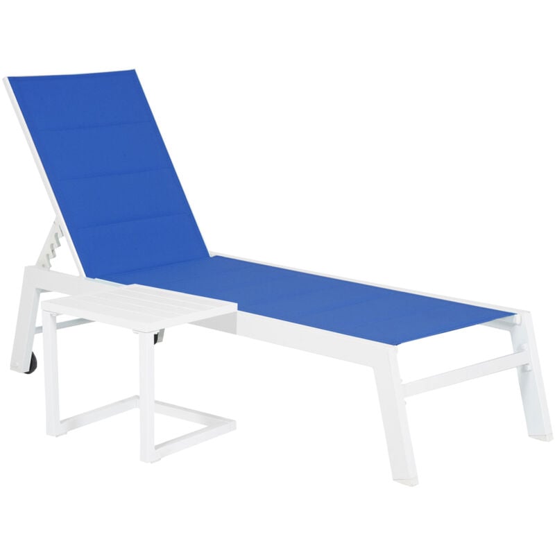 foto del prodotto set di lettino e tavolino barbados in textilene blu alluminio bianco