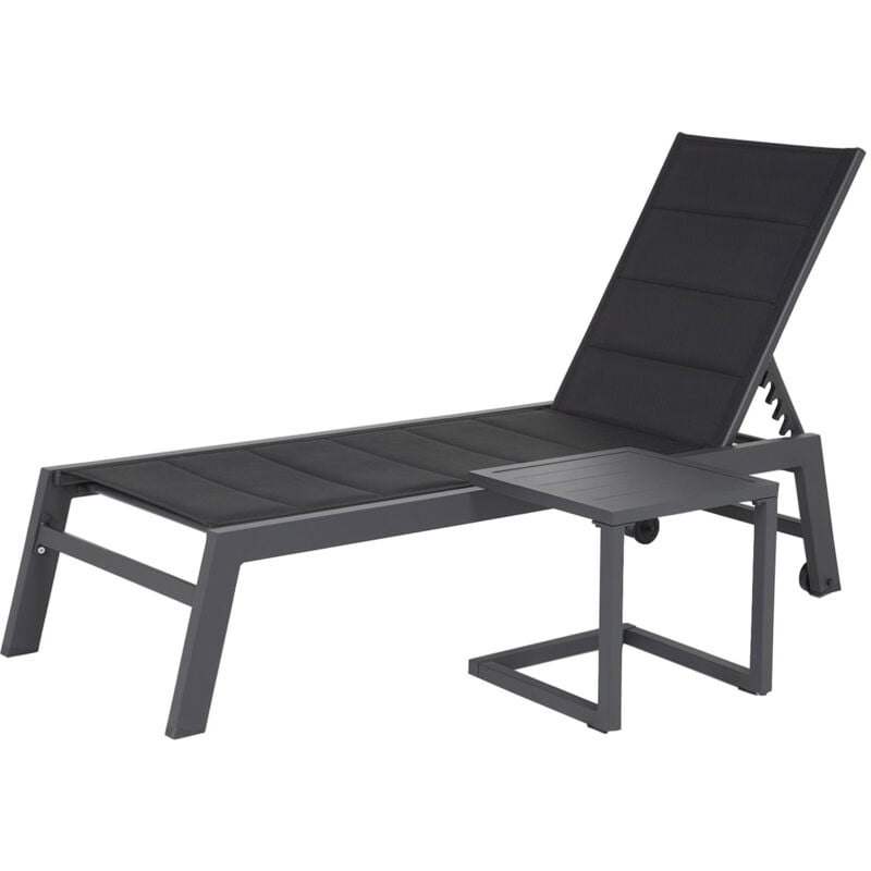 foto del prodotto set di lettino e tavolino barbados in textilene nero alluminio grigio antracite