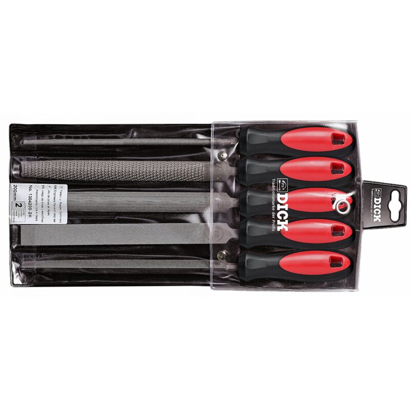 foto del prodotto set di lime e raspe, 5 pezzi per acciaio, ferro e metalli non ferrosi, con manico 2-k - f.dick