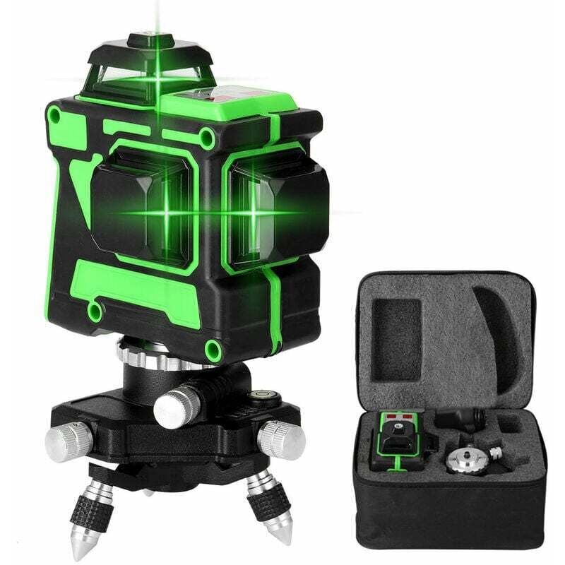 foto del prodotto set di livelli laser 3d a 12 linee - include staffa da parete, staffa triangolare, piastra in ferro, alimentatore, custodia per il trasporto e