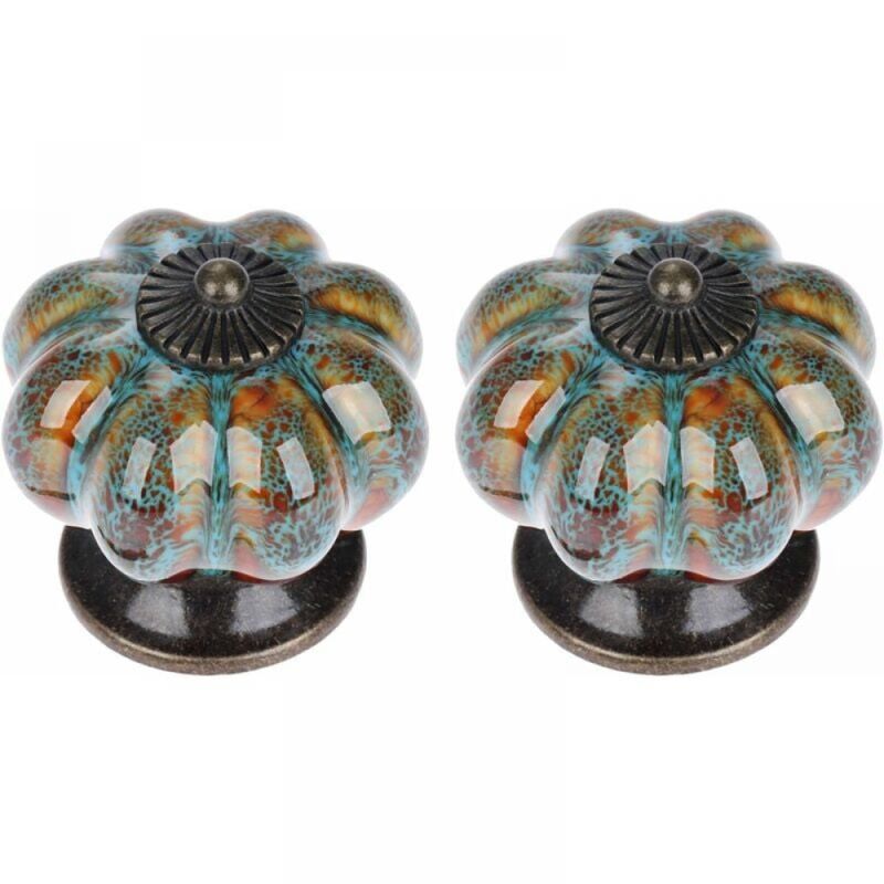 foto del prodotto set di maniglie per porte blu da 2 pezzi, maniglie per cassetti, maniglie per armadi, maniglie in ceramica, maniglie a forma di zucca retr ed