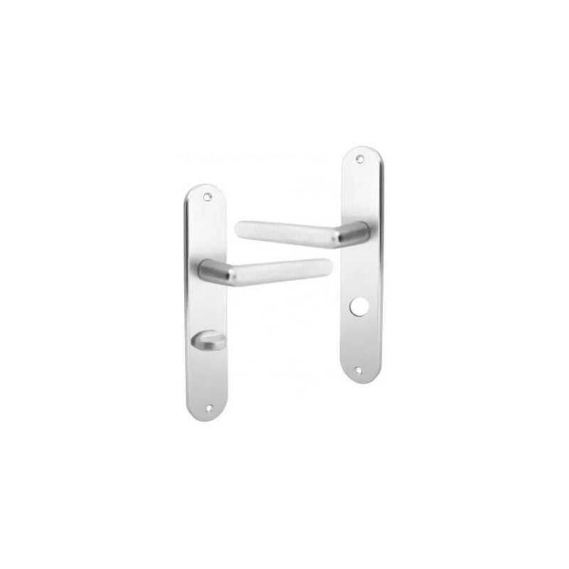 foto del prodotto set di maniglie per porte con piastra di chiusura, alluminio argento