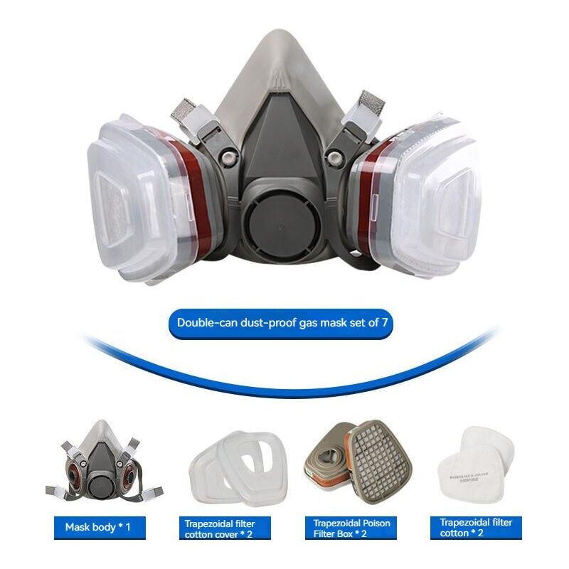 foto del prodotto set di maschere protettive da 7 pezzi, maschera per pittura, riutilizzabile con filtro antipolvere, maschera antigas respiratoria con filtro per