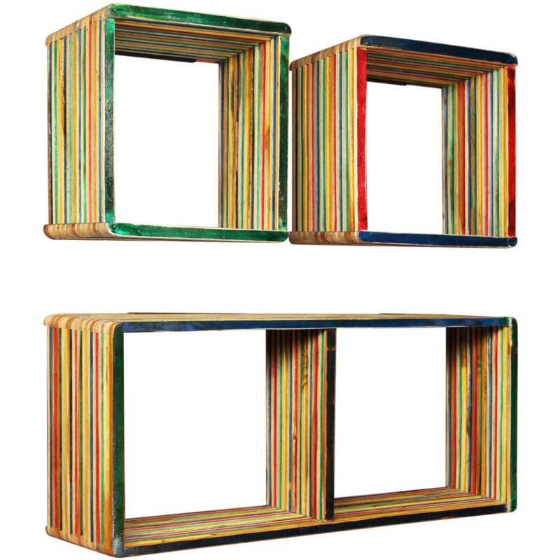 foto del prodotto set di mensole 3 pz in massello di teak di recupero multicolore