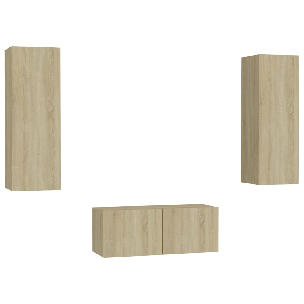 foto del prodotto set di mobili credenza credenza tv televisione soggiorno camera da letto soggiorno 3 pezzi rovere sonoma multistrato marrone 02 0024607