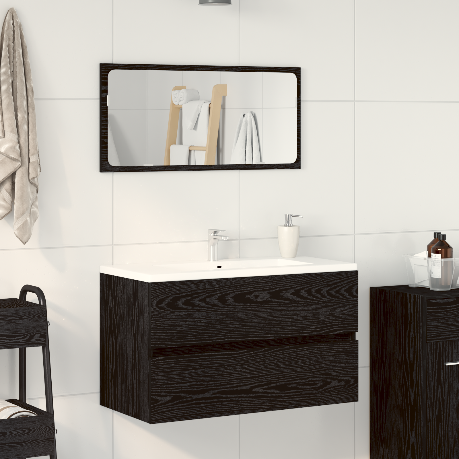foto del prodotto set di mobili da bagno 2 pezzi in legno ingegnerizzato rovere nero