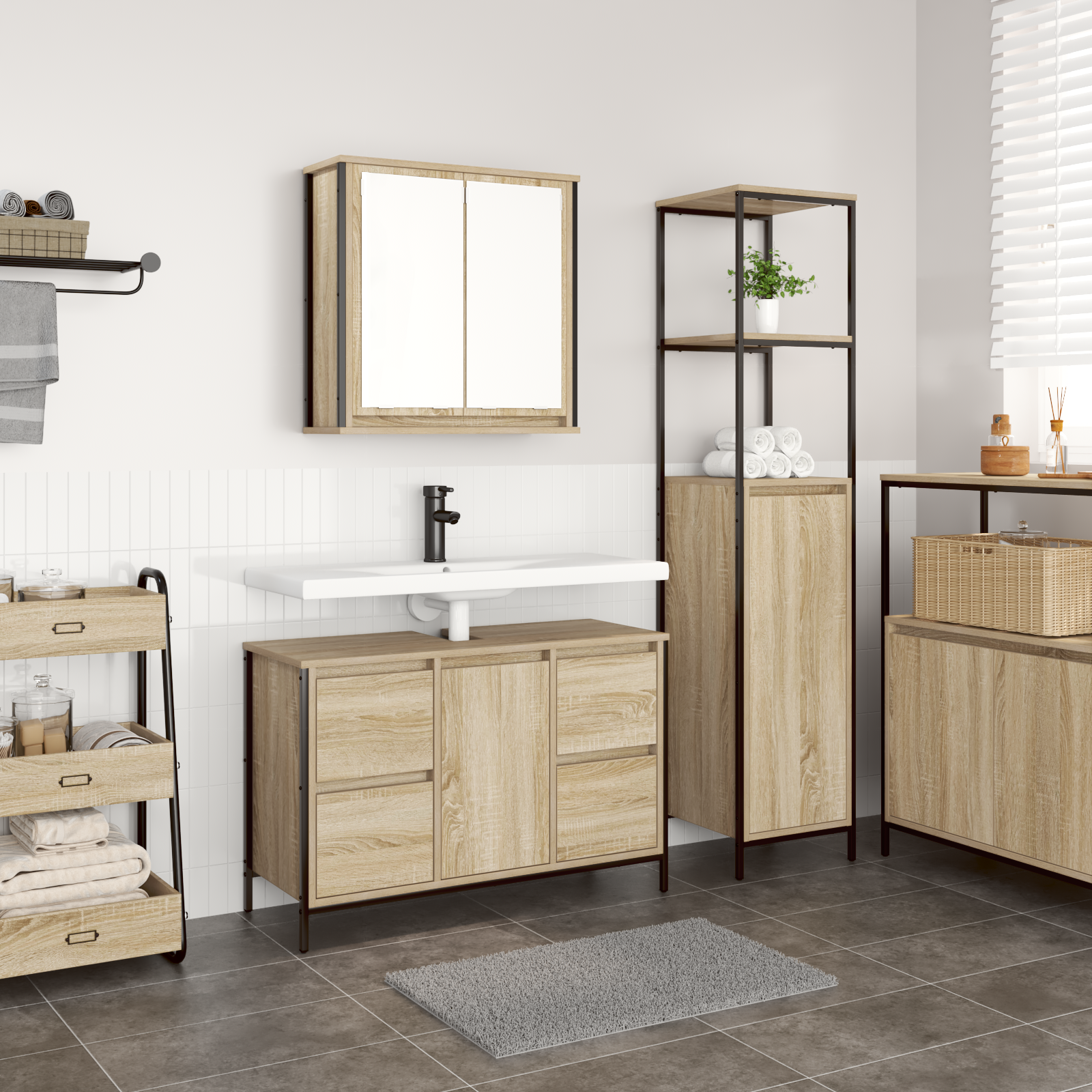 foto del prodotto set di mobili da bagno 2 pezzi in legno ingegnerizzato rovere sonoma