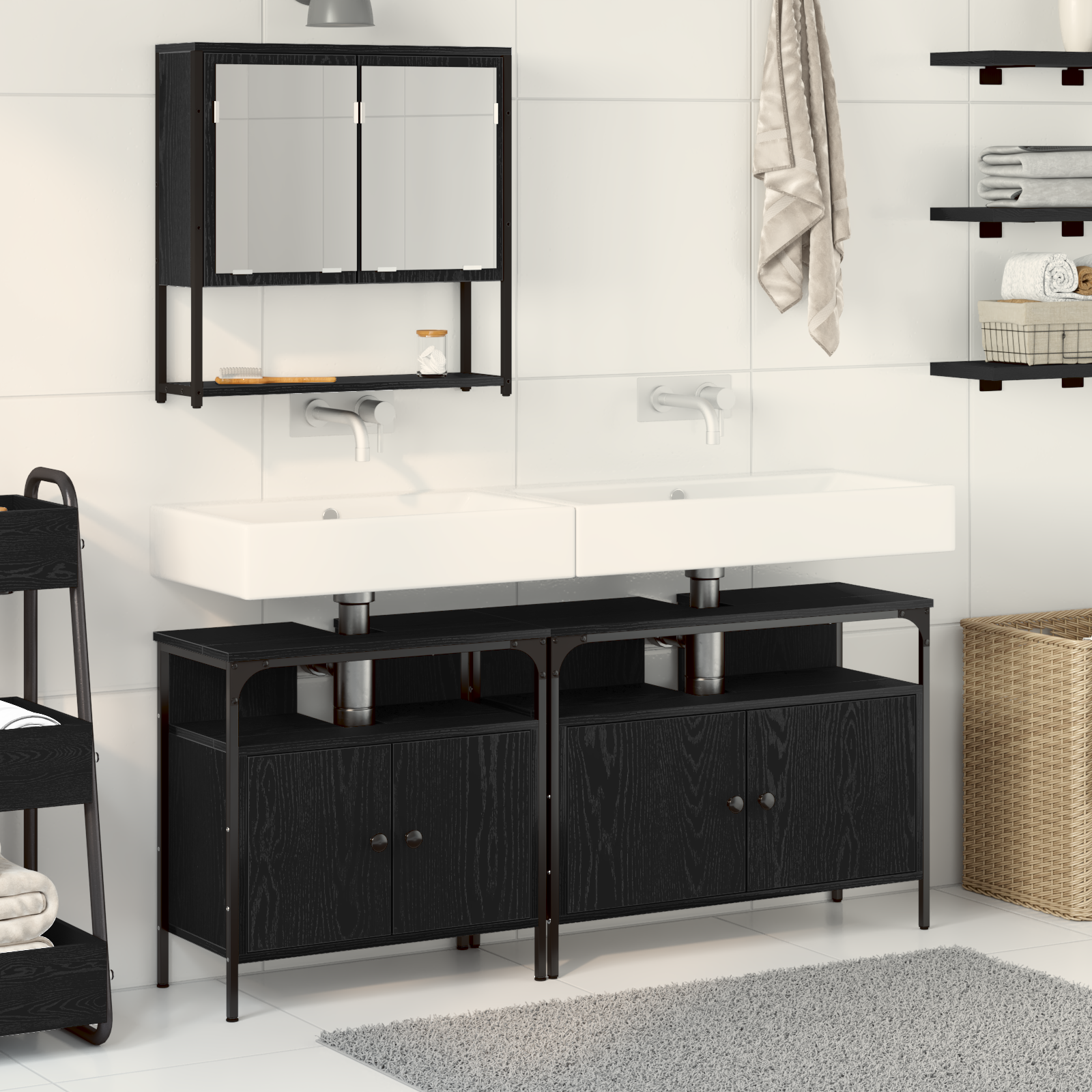 foto del prodotto set di mobili da bagno 3 pezzi rovere nero legno ingegnerizzato