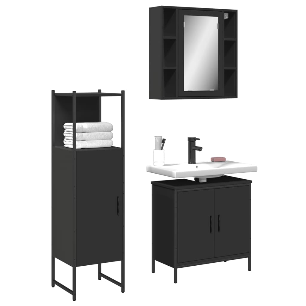 foto del prodotto set di mobili da bagno 3 pz nero in legno multistrato