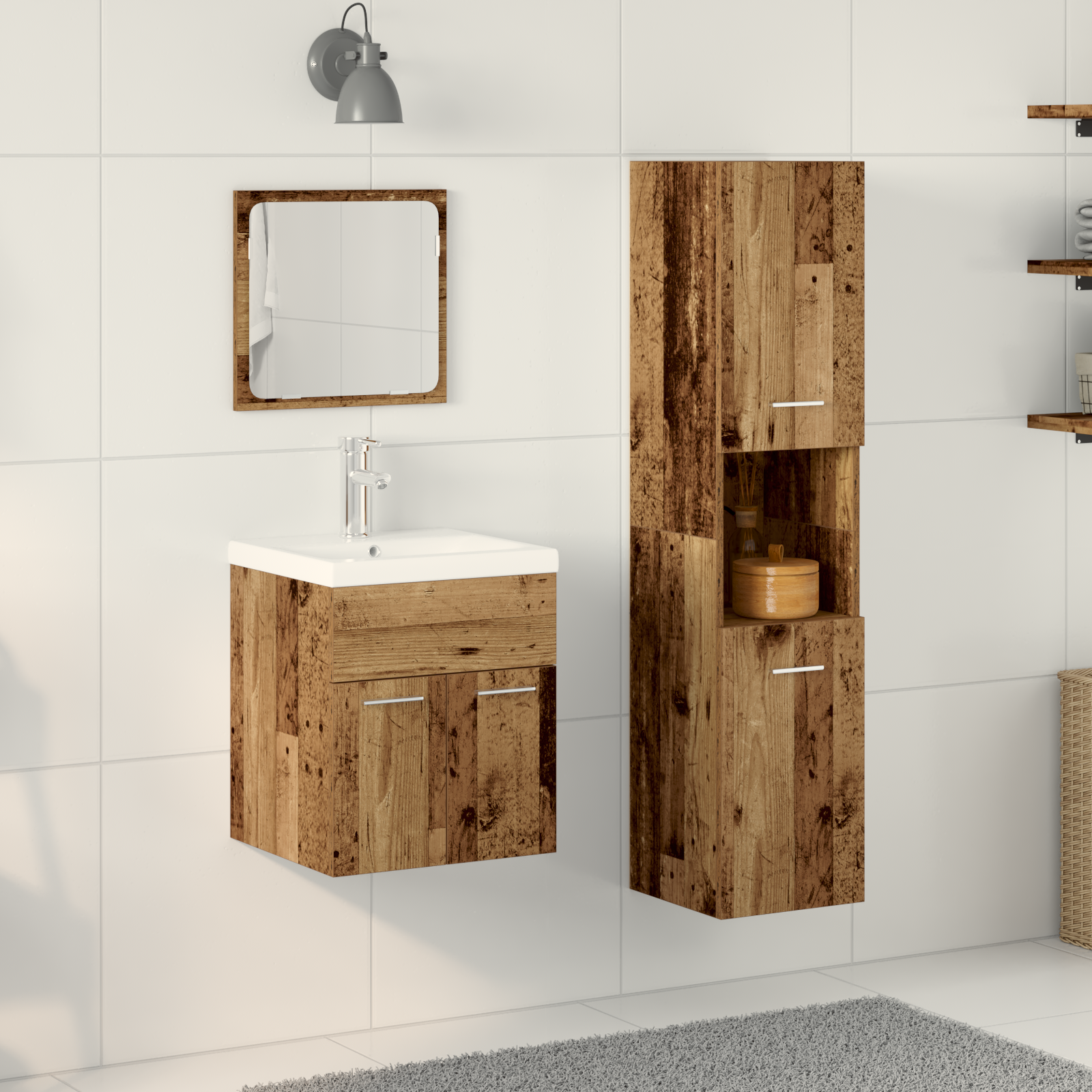 foto del prodotto set di mobili da bagno 4 pezzi - legno vecchio in legno ingegnerizzato