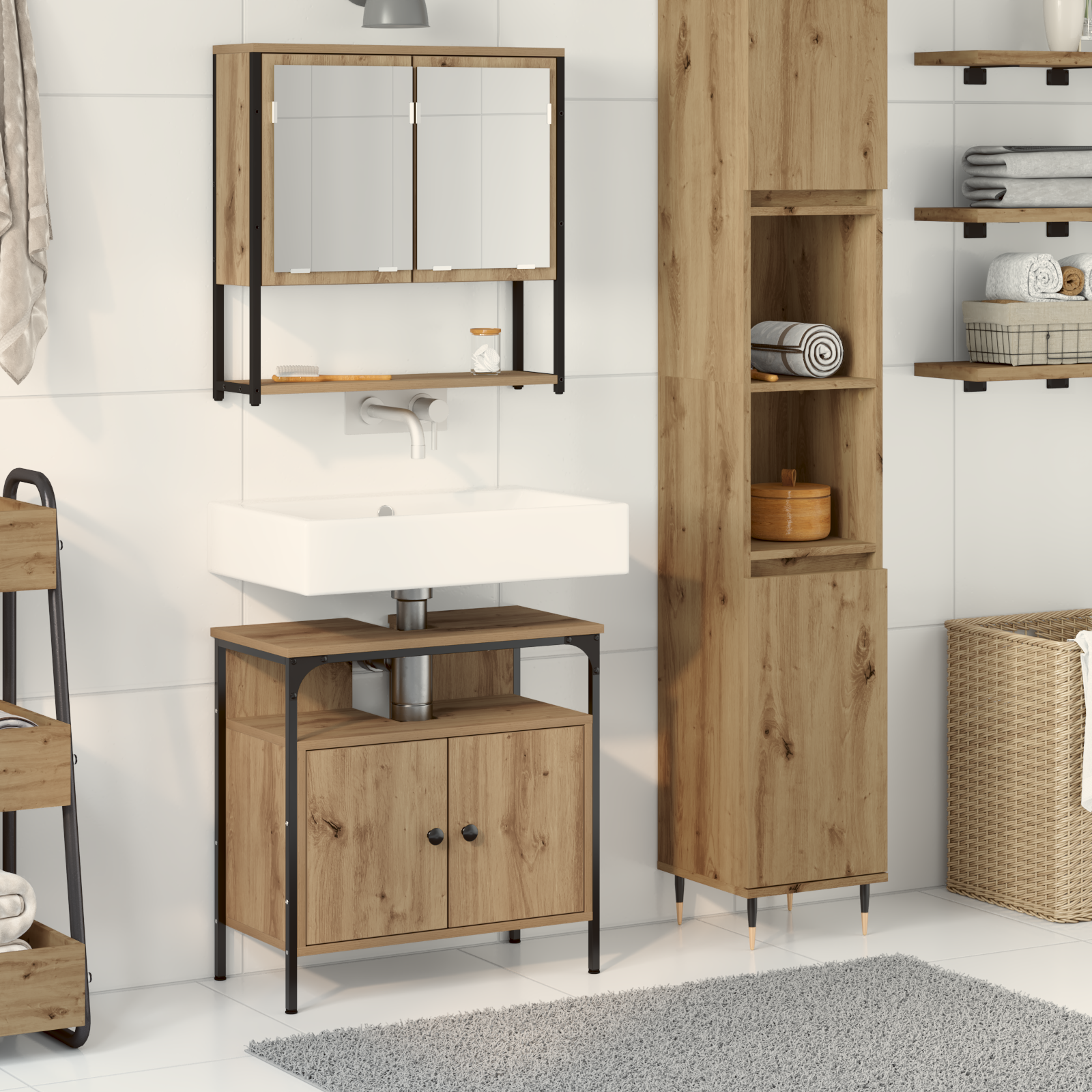 foto del prodotto set di mobili da bagno a 2 pezzi in legno ingegnerizzato rovere artisan