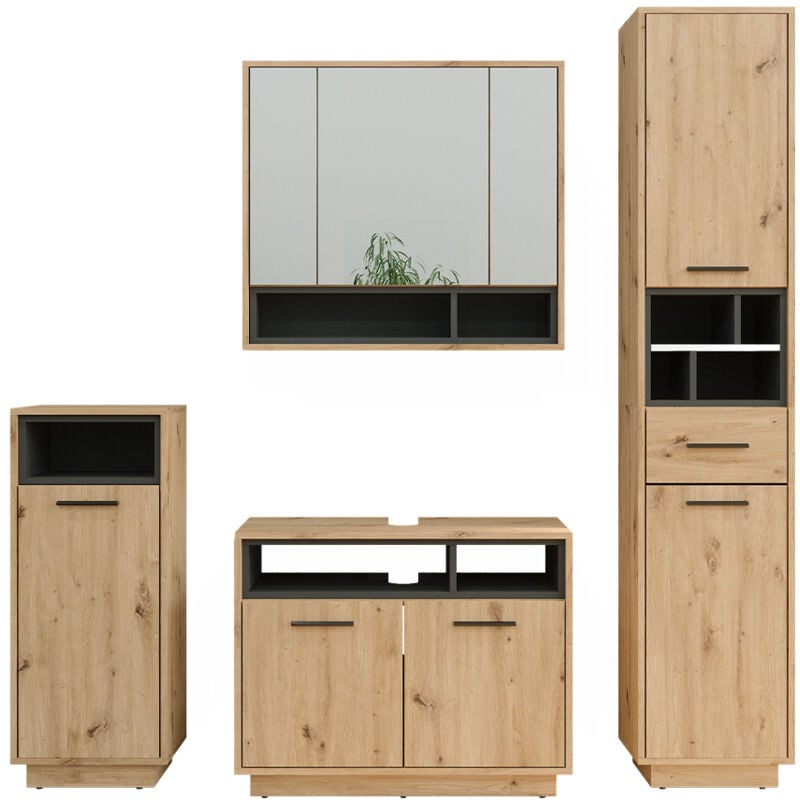 foto del prodotto set di mobili da bagno beatrice, rovere artigianale, 4 parti, vicco