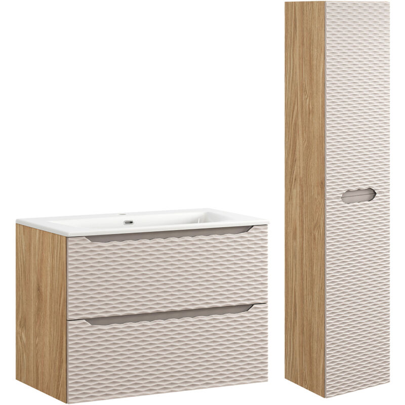 foto del prodotto set di mobili da bagno con lavabo elora beige e marrone 80cm