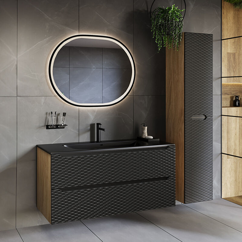 foto del prodotto set di mobili da bagno con lavabo elora nero e marrone 120cm