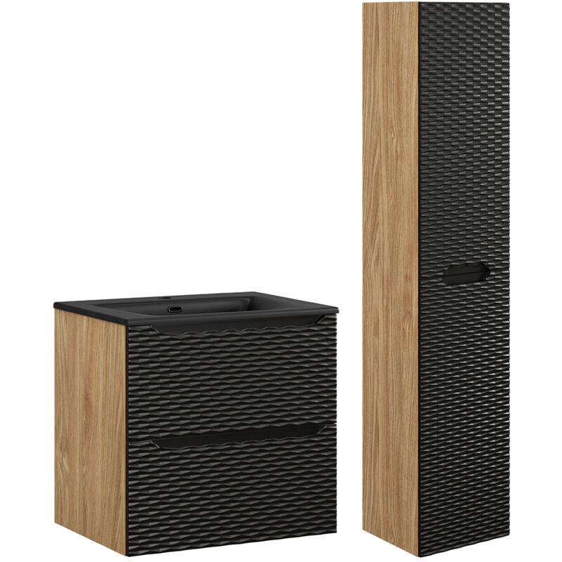 foto del prodotto set di mobili da bagno con lavabo elora nero e marrone 60cm