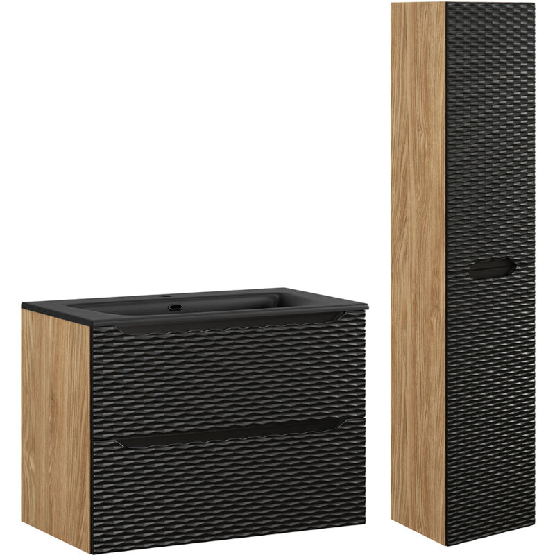 foto del prodotto set di mobili da bagno con lavabo elora nero e marrone 80cm