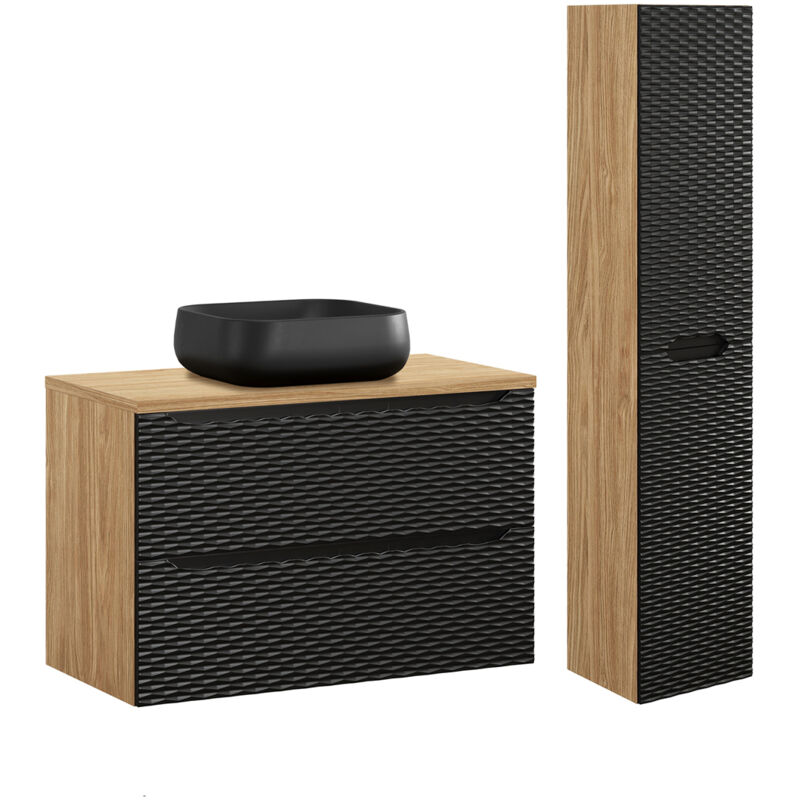 foto del prodotto set di mobili da bagno con lavabo elora nero e marrone 90cm