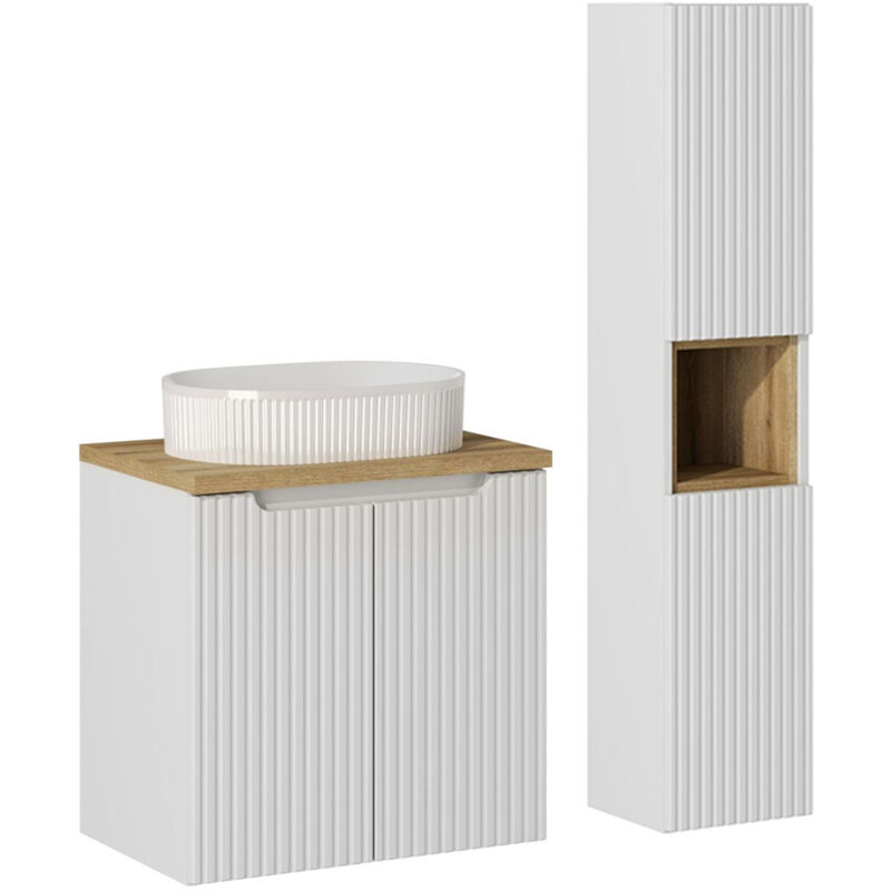 foto del prodotto set di mobili da bagno con lavabo riva bianco e marrone 60cm
