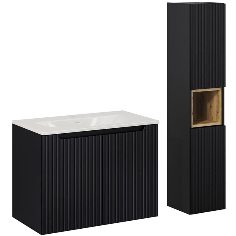 foto del prodotto set di mobili da bagno con lavabo riva nero 80cm