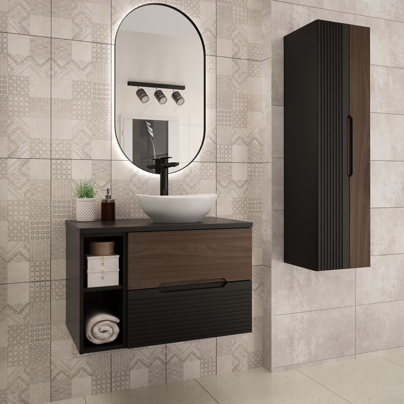 foto del prodotto set di mobili da bagno con lavabo sylla nero e marrone 80cm
