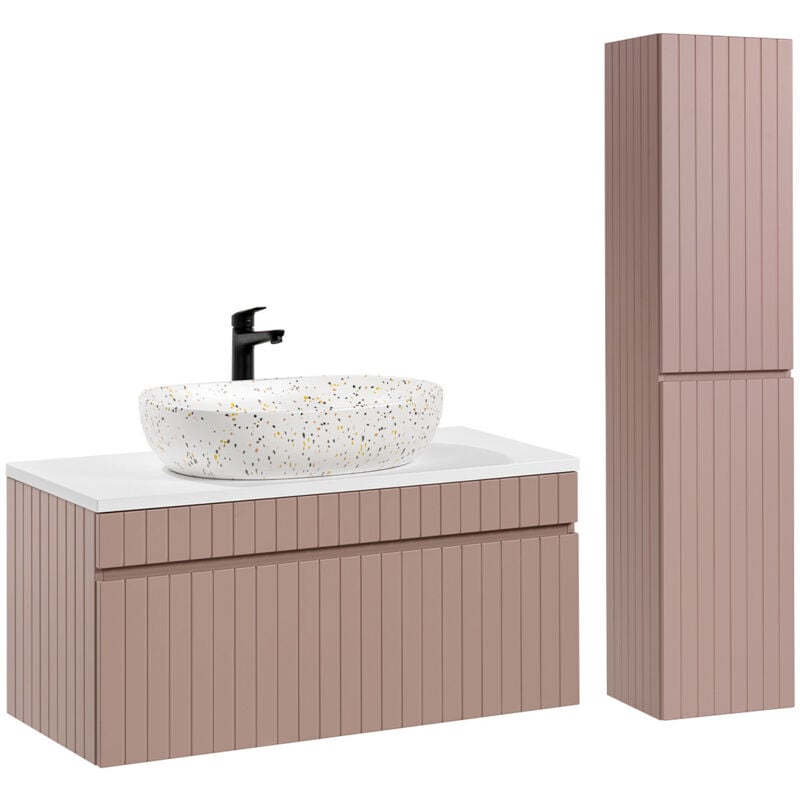 foto del prodotto set di mobili da bagno con lavabo zelie rosa 100cm