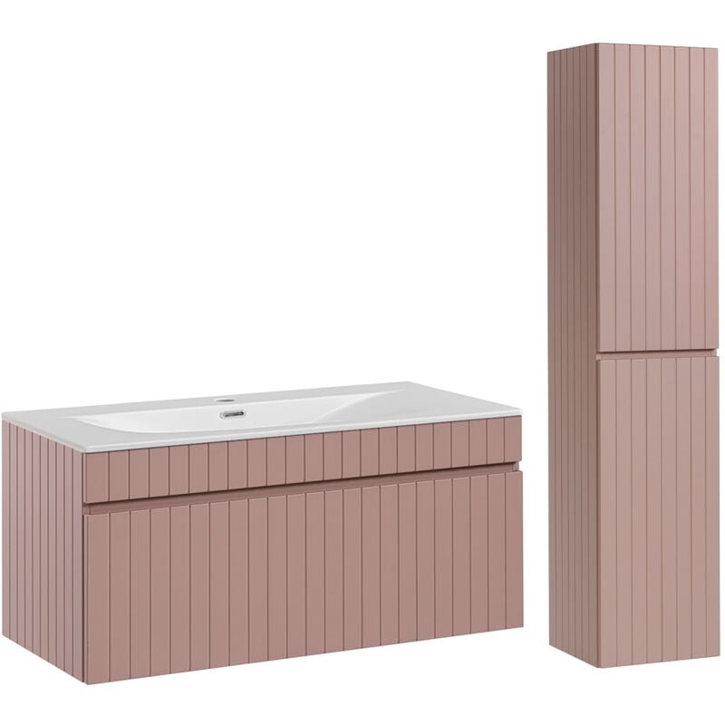 foto del prodotto set di mobili da bagno con lavabo zelie rosa 100cm