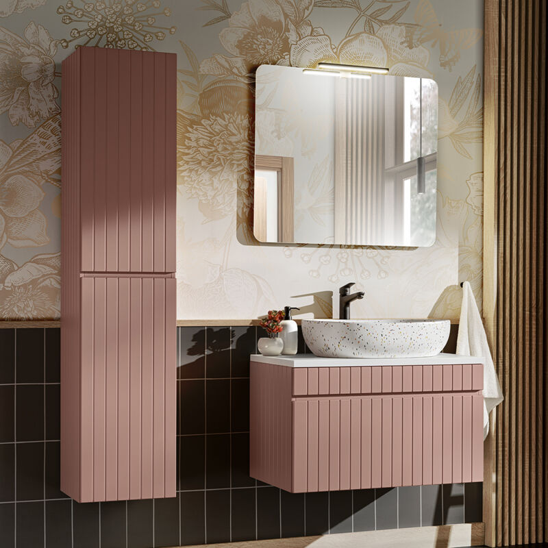 foto del prodotto set di mobili da bagno con lavabo zelie rosa 80cm