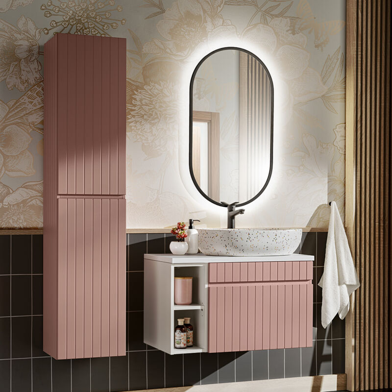foto del prodotto set di mobili da bagno con lavabo zelie rosa 80cm