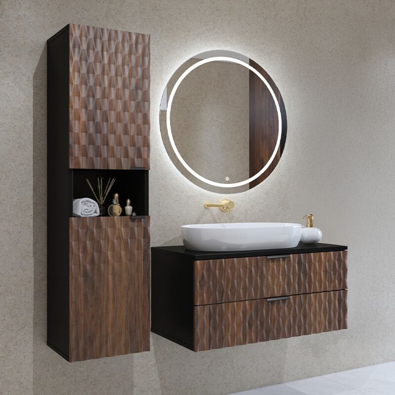 foto del prodotto set di mobili da bagno doppio lavabo nevia marrone e nero