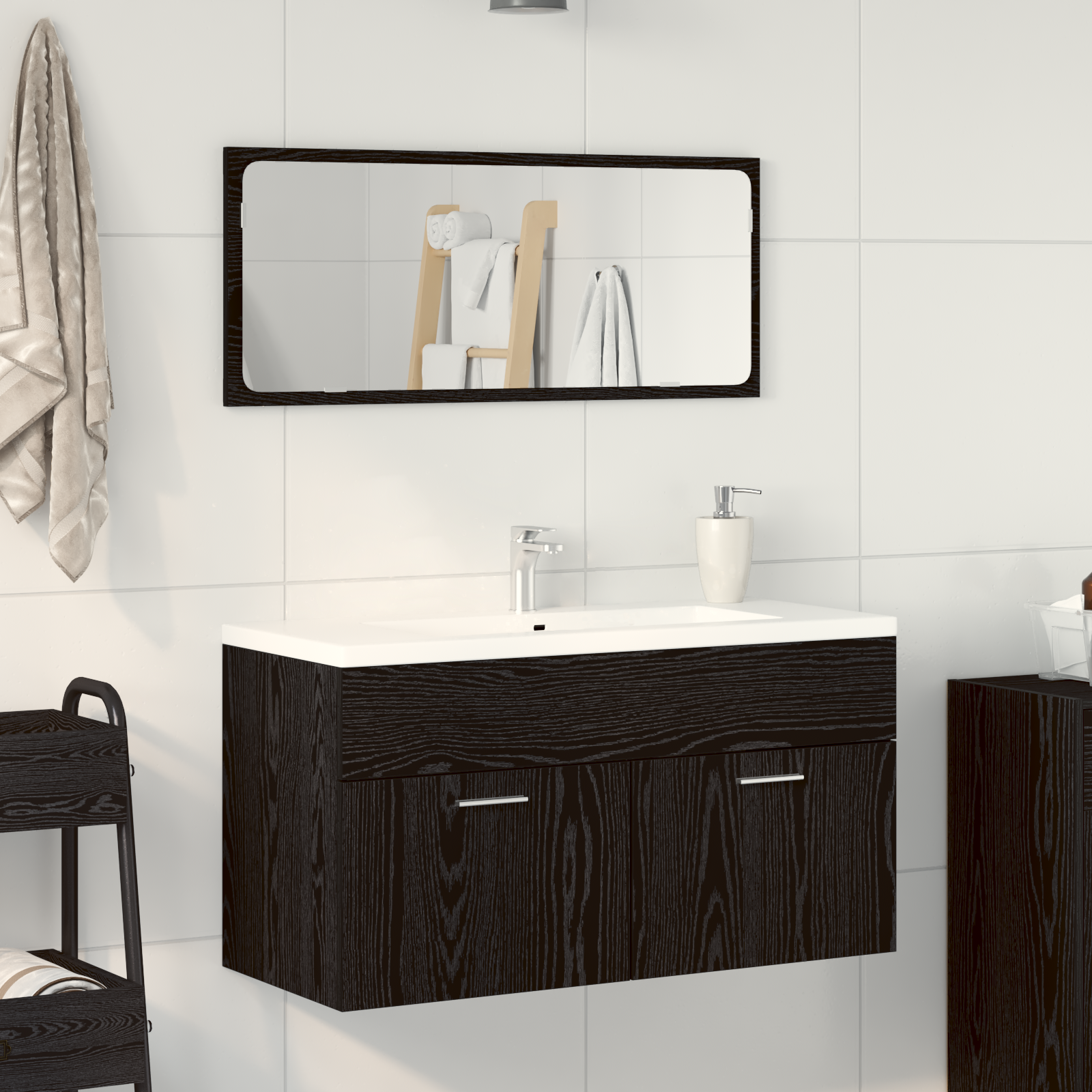 foto del prodotto set di mobili da bagno in 2 pezzi legno ingegnerizzato nero