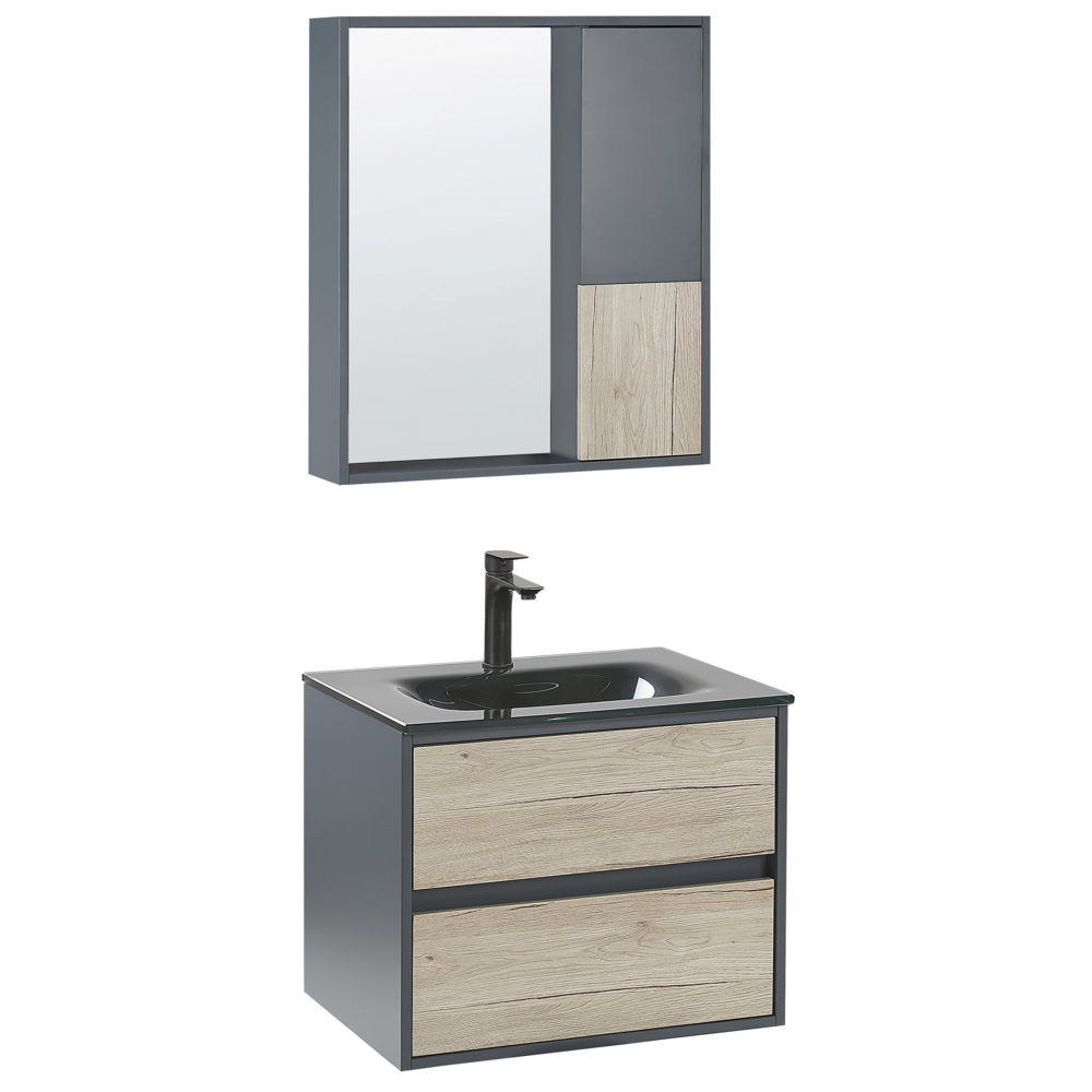 foto del prodotto set di mobili da bagno in 4 pezzi in mdf grigio 60 cm mobiletto in ceramica con specchio