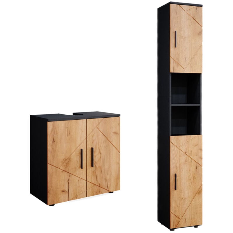 foto del prodotto set di mobili da bagno irma, quercia dorata antracite, 2 parti, con colonna, vicco