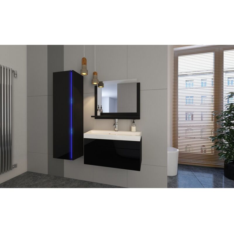 foto del prodotto set di mobili da bagno neri, collezione bird. colonna, mobile sottolavabo, lavabo 60cm.