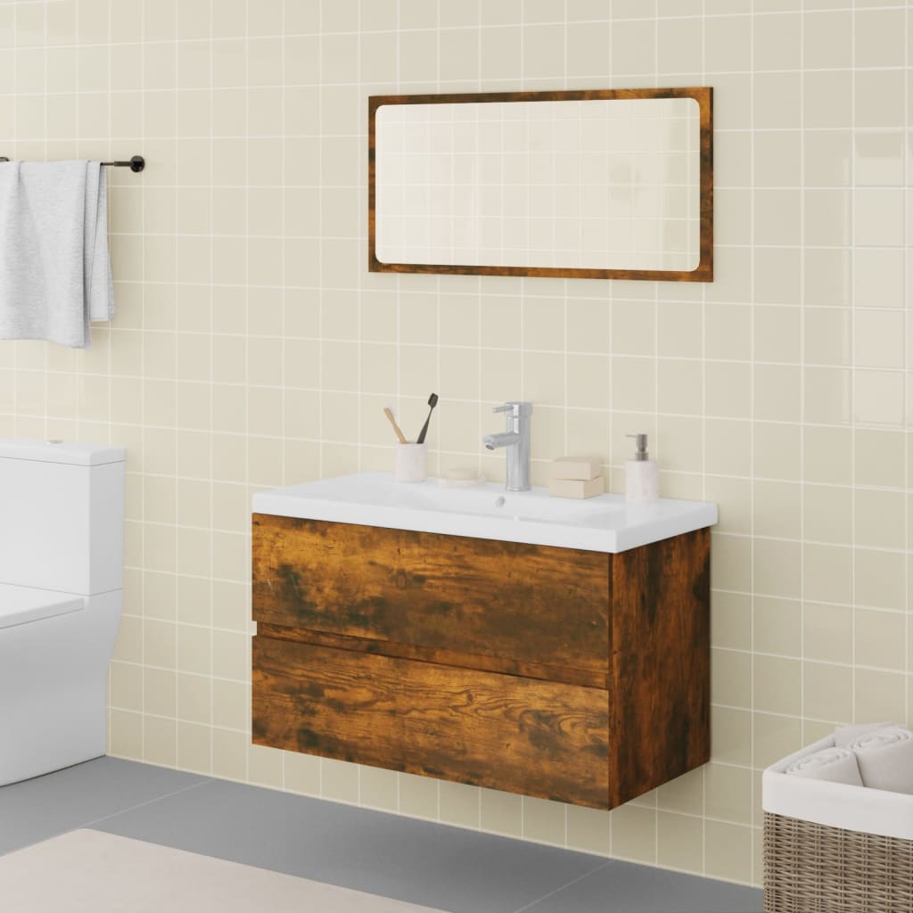 foto del prodotto set di mobili da bagno rovere fumo in legno multistrato cod mxl 57646