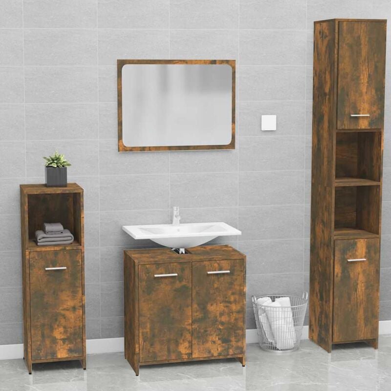 foto del prodotto set di mobili da bagno rovere fumo in legno multistrato vidaxl