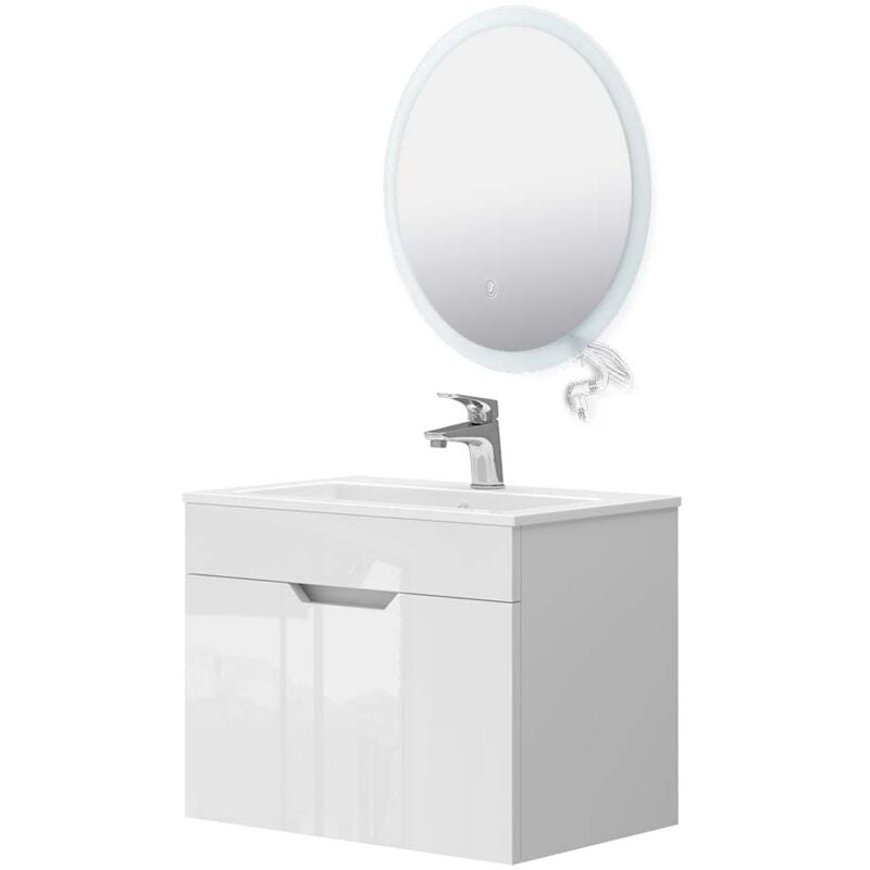 foto del prodotto set di mobili da bagno stefanie, bianco, 3 parti, base 60 cm, specchio a led, vicco