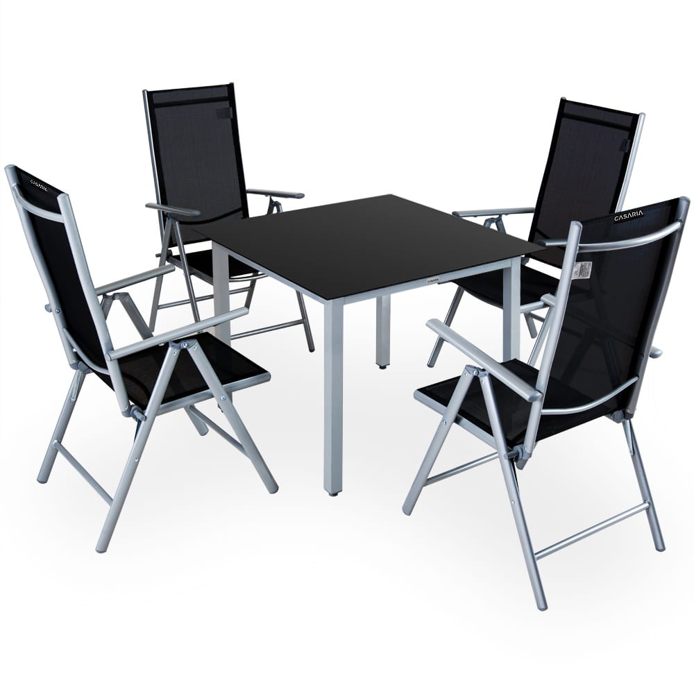 foto del prodotto set di mobili da giardino 4 sedie con tavolo 90x90cm alluminio pieghevole moderno mobili da terrazza balcone argento casaria