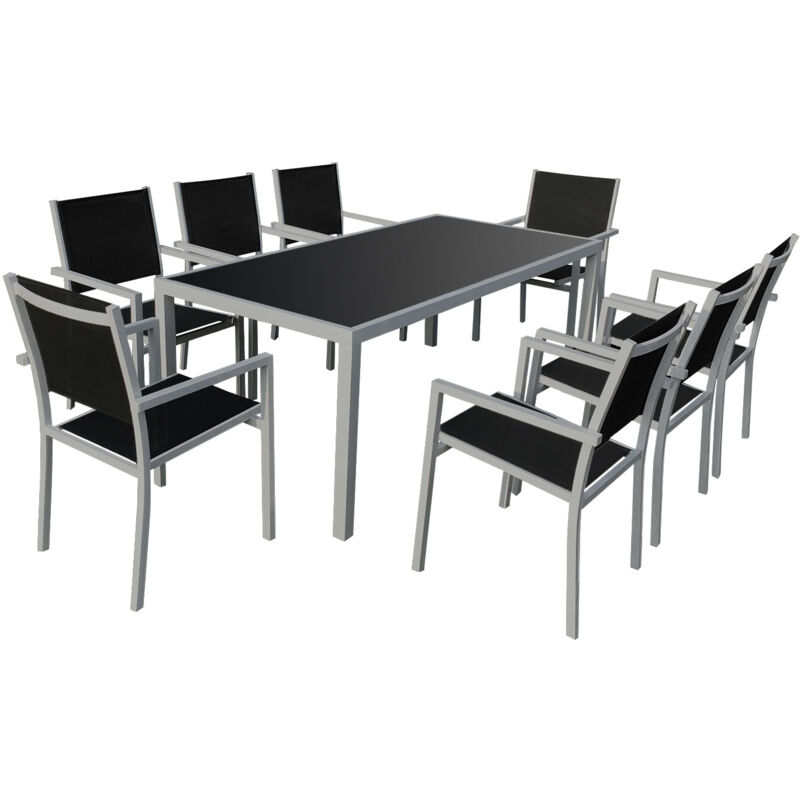 foto del prodotto set di mobili da giardino bari in textilene nero 8 posti alluminio grigio