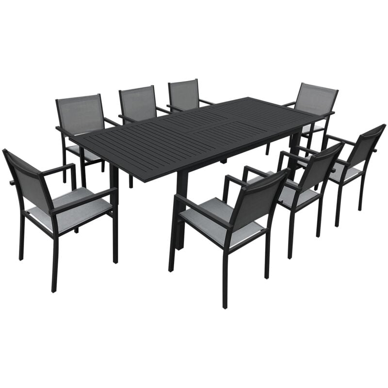 foto del prodotto set di mobili da giardino estensibili in textilene grigio capri 8 posti alluminio antracite