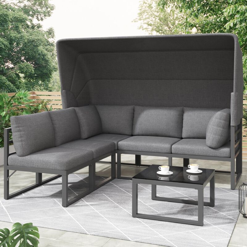 foto del prodotto set di mobili da giardino in ferro battuto da 4 pezzi, divano e tavolo con baldacchino, resistente alle intemperie, sunny island, grigio